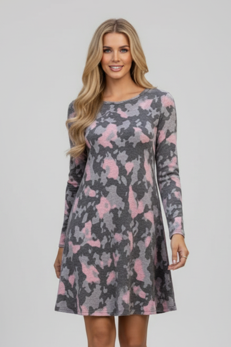 CAMOUFLAGE ANIMAL PRINT SHIFT DRESS-CD43517G-