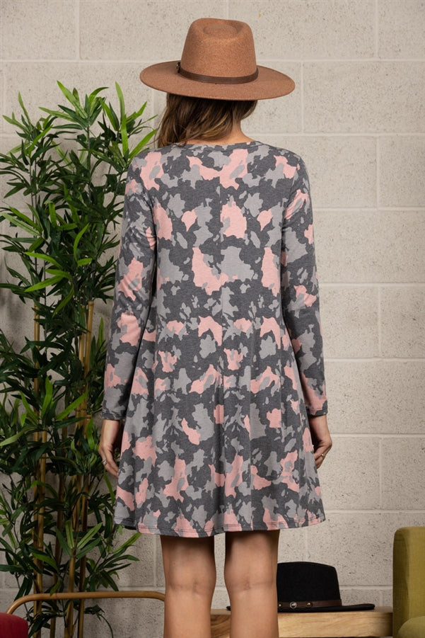 CHARCOAL CAMOUFLAGE PRINT SHIFT MINI DRESS-CD43517G – Stylish Wholesale