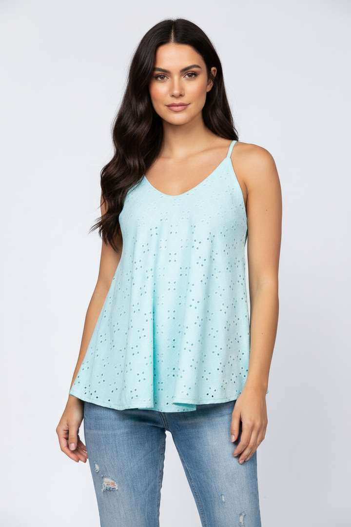 POWDER BLUE SLEEVELESS EYELET TOP B5367*