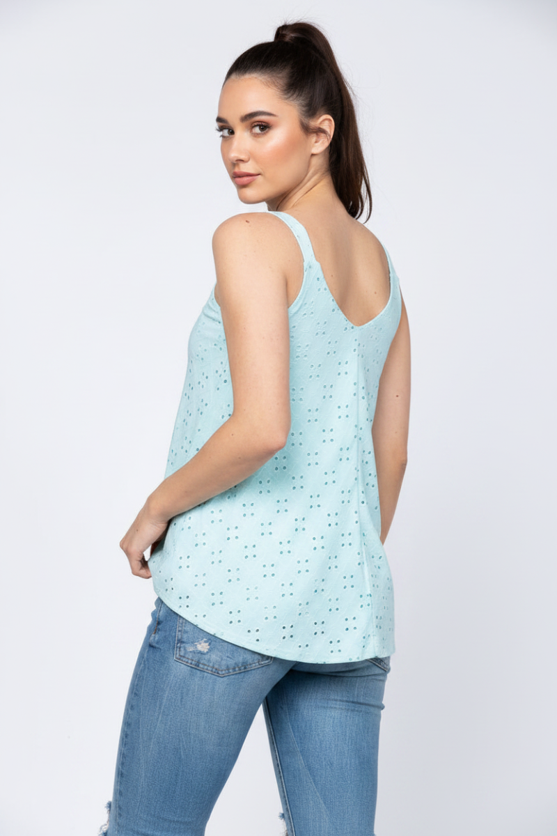 POWDER BLUE SLEEVELESS EYELET TOP B5367*