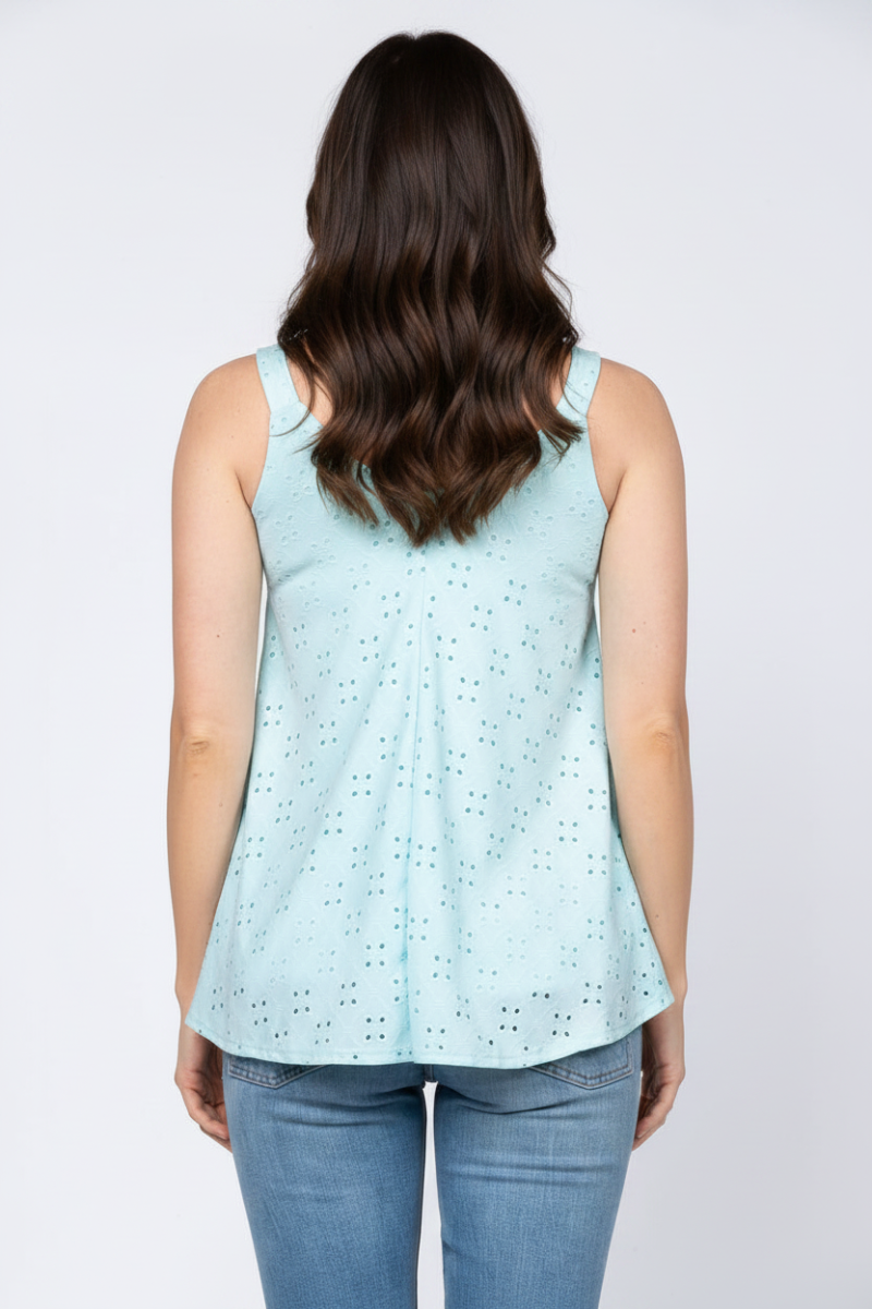 POWDER BLUE SLEEVELESS EYELET TOP B5367*