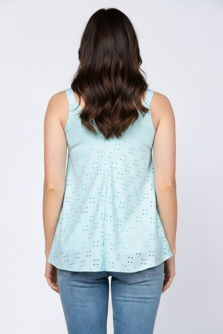 POWDER BLUE SLEEVELESS EYELET TOP B5367*