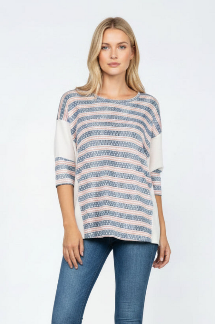 AMERICAN STARS PRINT CONTRAST KNIT TOP-T1931