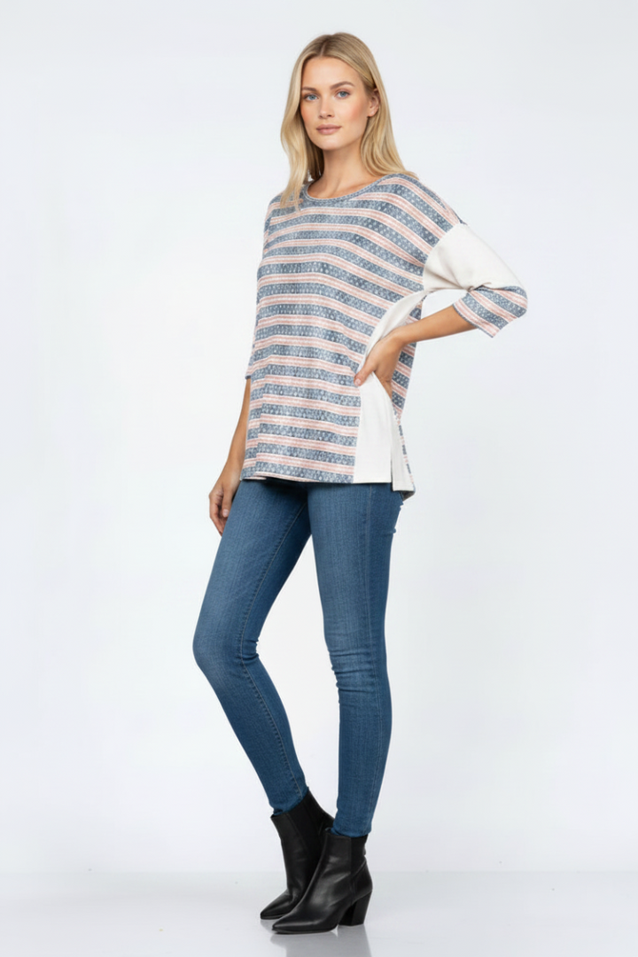 AMERICAN STARS PRINT CONTRAST KNIT TOP-T1931