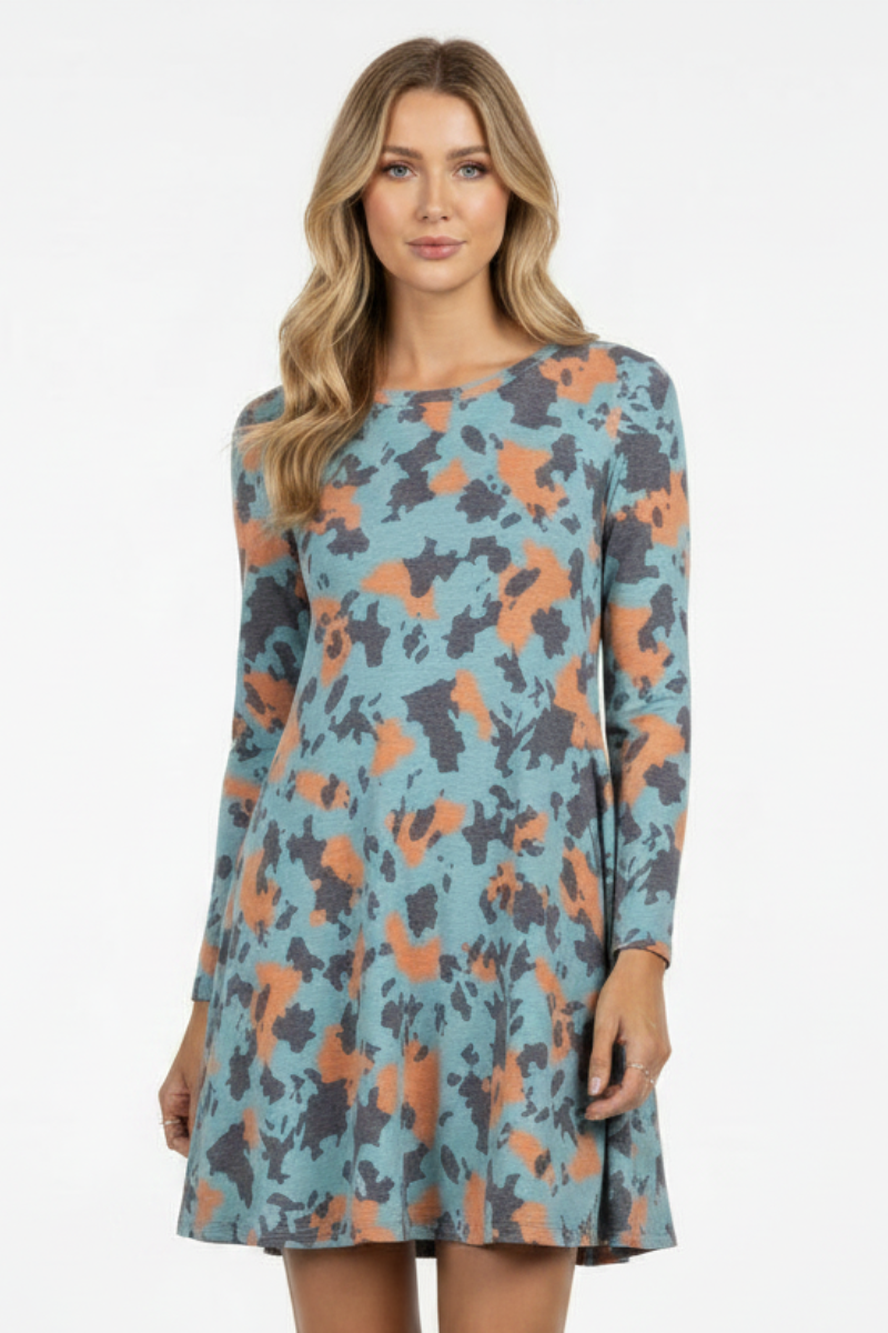 CAMOUFLAGE ANIMAL PRINT SHIFT DRESS-CD43517G-