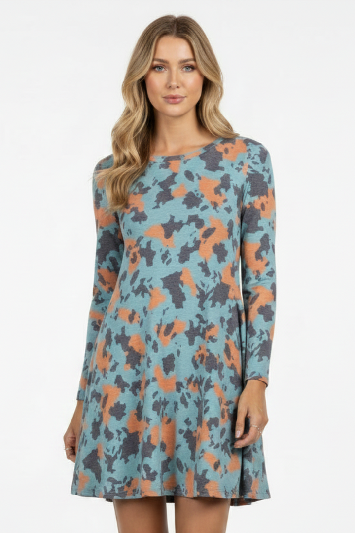 CAMOUFLAGE ANIMAL PRINT SHIFT DRESS-CD43517G-
