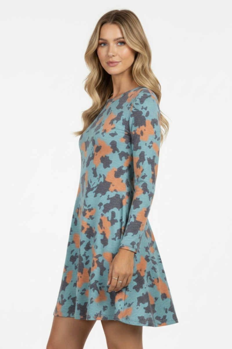 CAMOUFLAGE ANIMAL PRINT SHIFT DRESS-CD43517G-