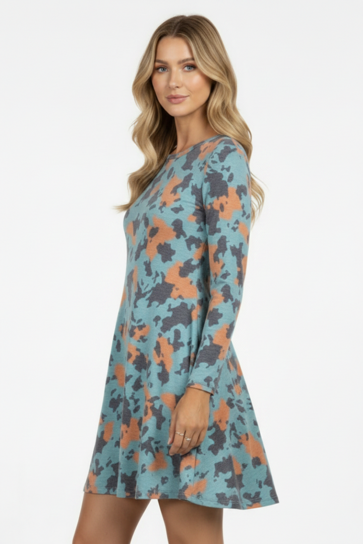 CAMOUFLAGE ANIMAL PRINT SHIFT DRESS-CD43517G-