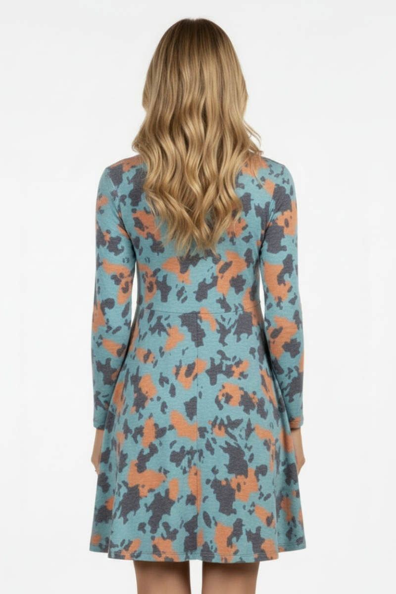 CAMOUFLAGE ANIMAL PRINT SHIFT DRESS-CD43517G-