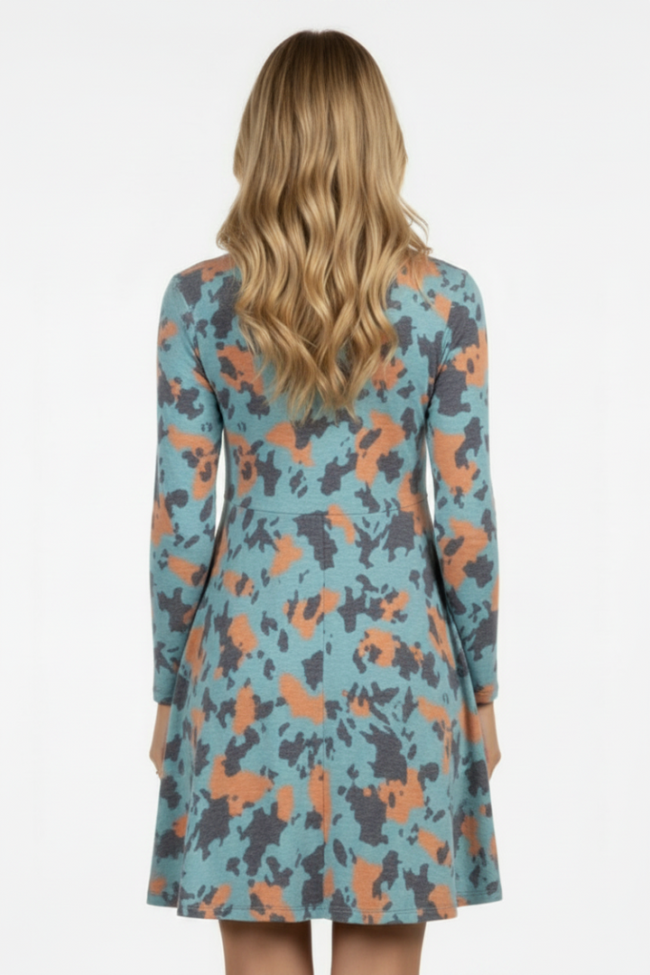 CAMOUFLAGE ANIMAL PRINT SHIFT DRESS-CD43517G-