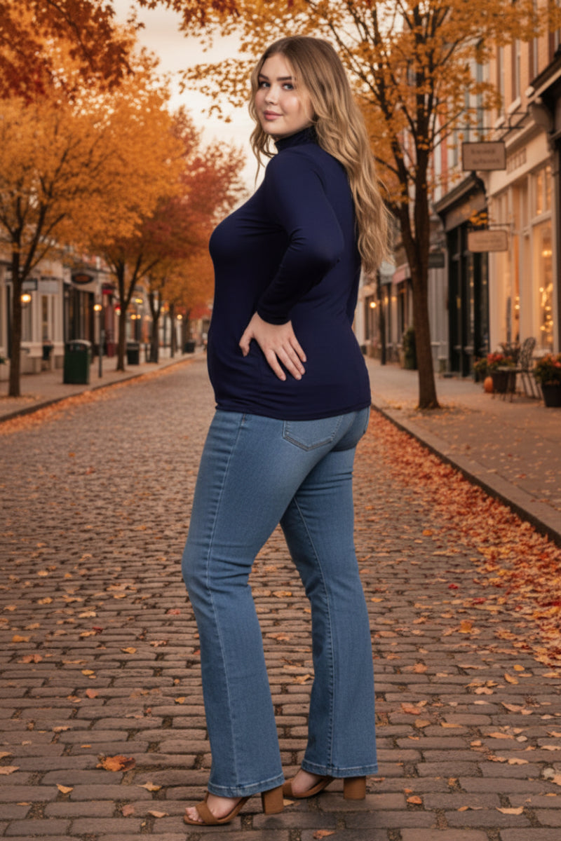COWL NECK LONG SLEEVES PLUS SIZE TOP-CT43521PL