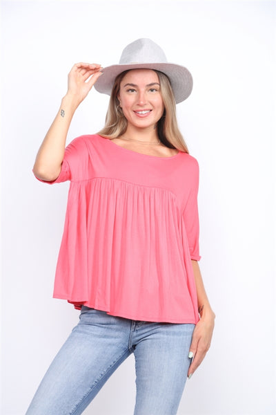 CORAL PINTUCKED WAIST FLARED TOP T35271