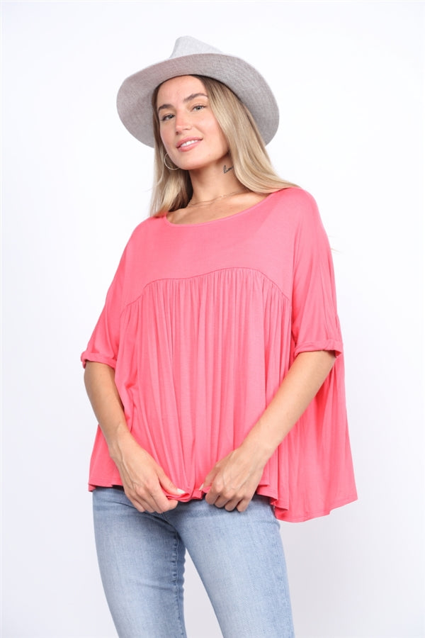 CORAL PINTUCKED WAIST FLARED TOP-35271