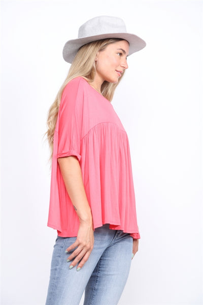 CORAL PINTUCKED WAIST FLARED TOP-35271
