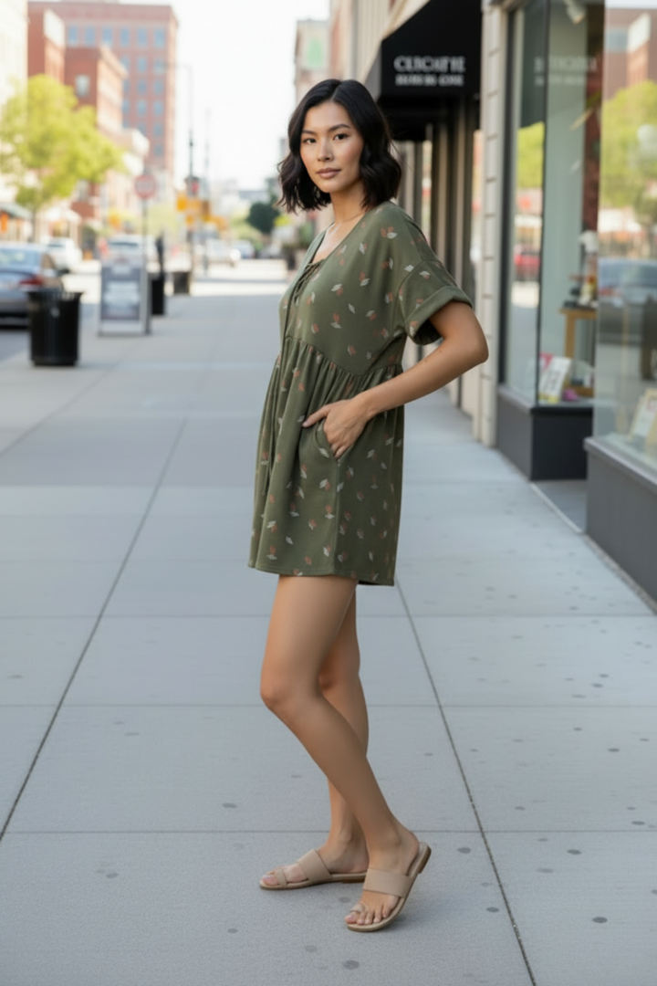 LEAF PRINT V NECK CRISS CROSS ROMPER-BJ6877PB-