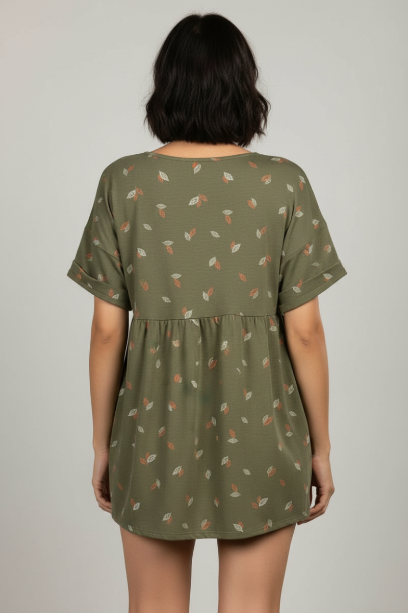LEAF PRINT V NECK CRISS CROSS ROMPER-BJ6877PB-