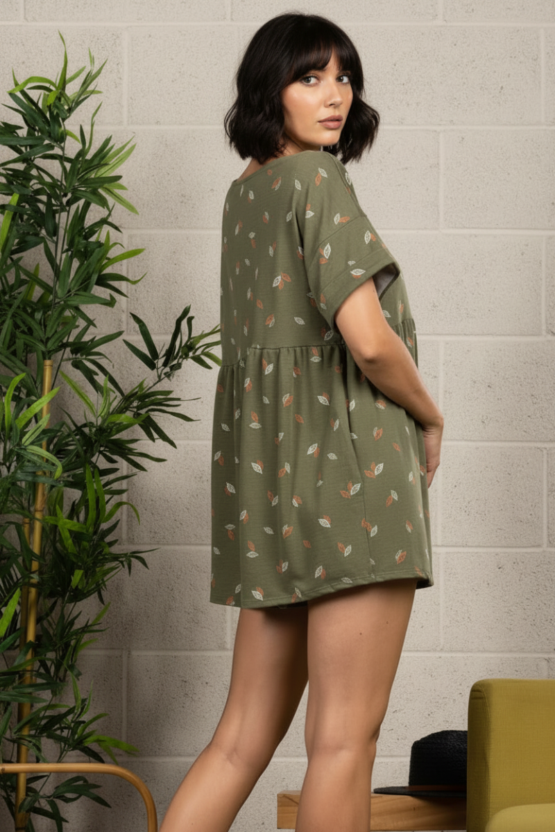 LEAF PRINT V NECK CRISS CROSS ROMPER-BJ6877PB*