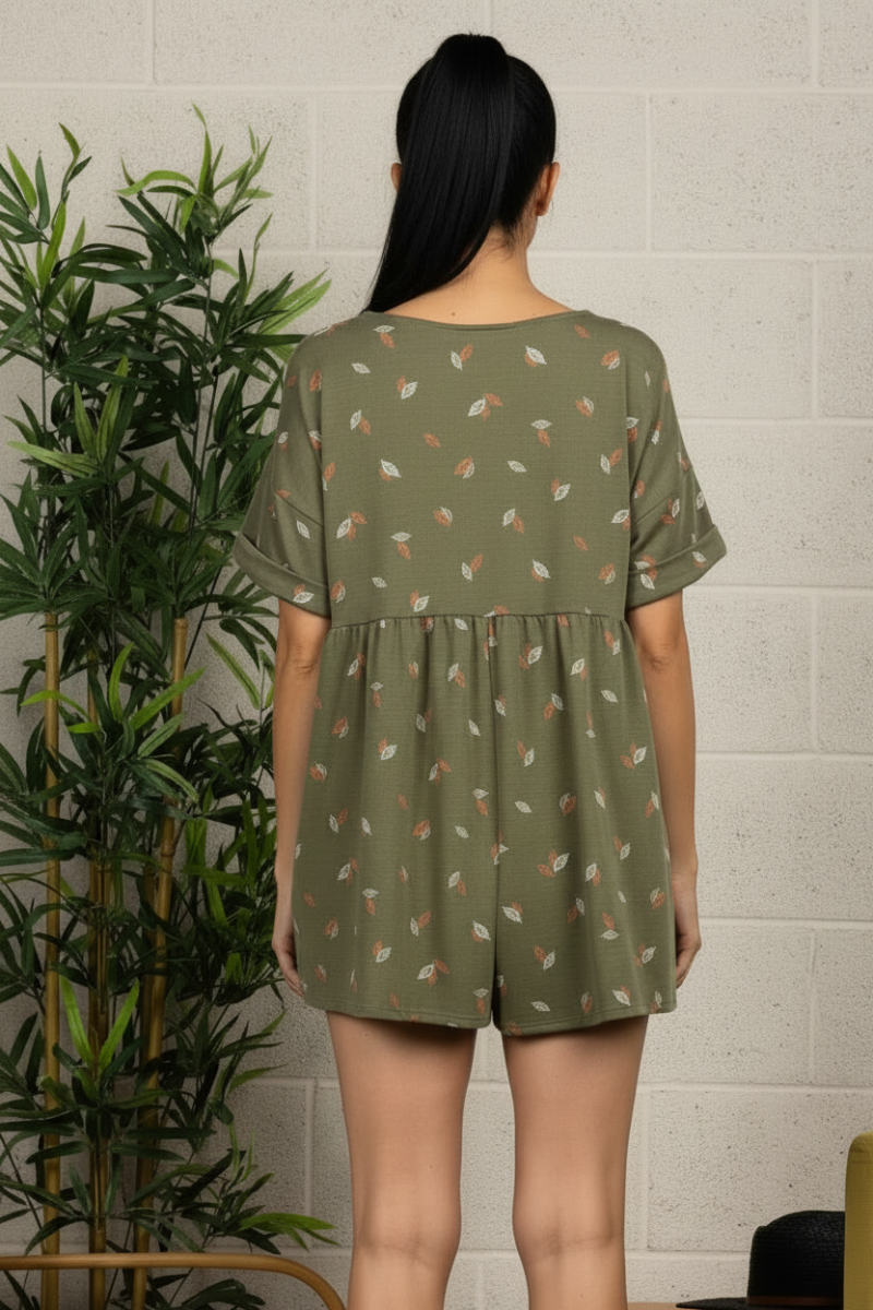 LEAF PRINT V NECK CRISS CROSS ROMPER-BJ6877PB*