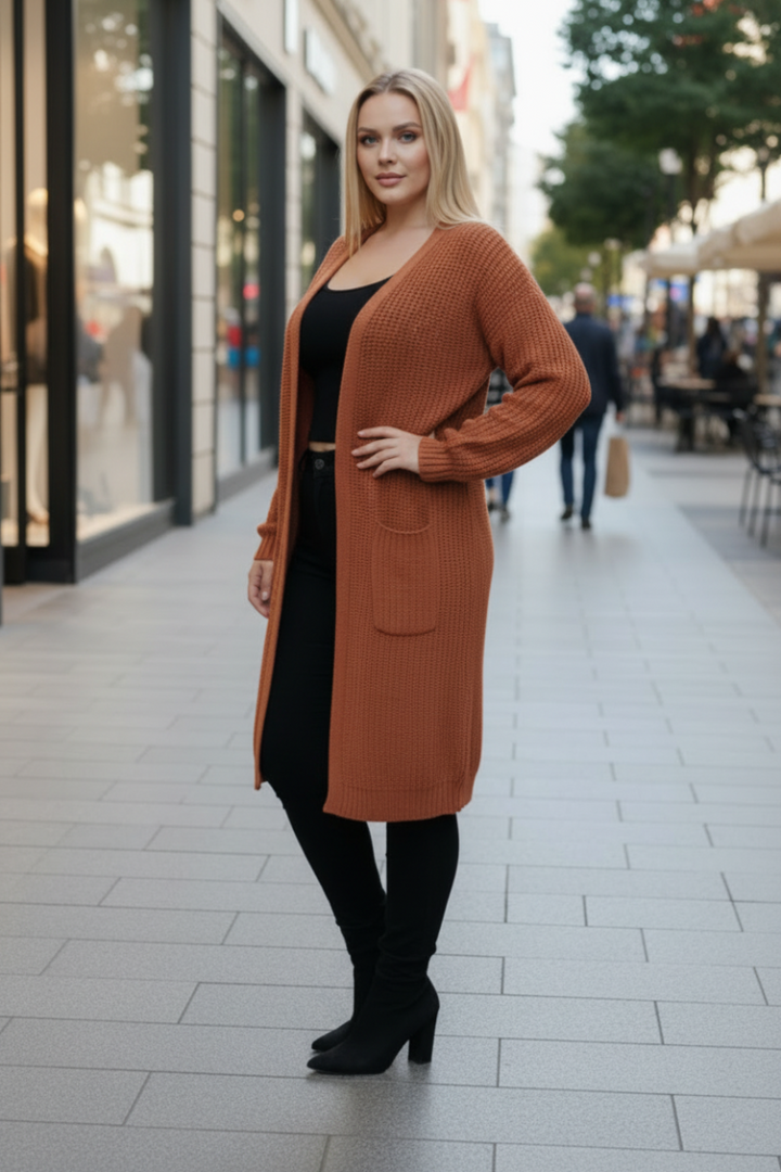 CABLE KNIT OPEN FRONT LONG CARDIGAN S1810XL-