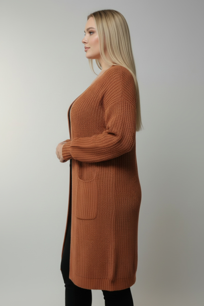 CABLE KNIT OPEN FRONT LONG CARDIGAN S1810XL-