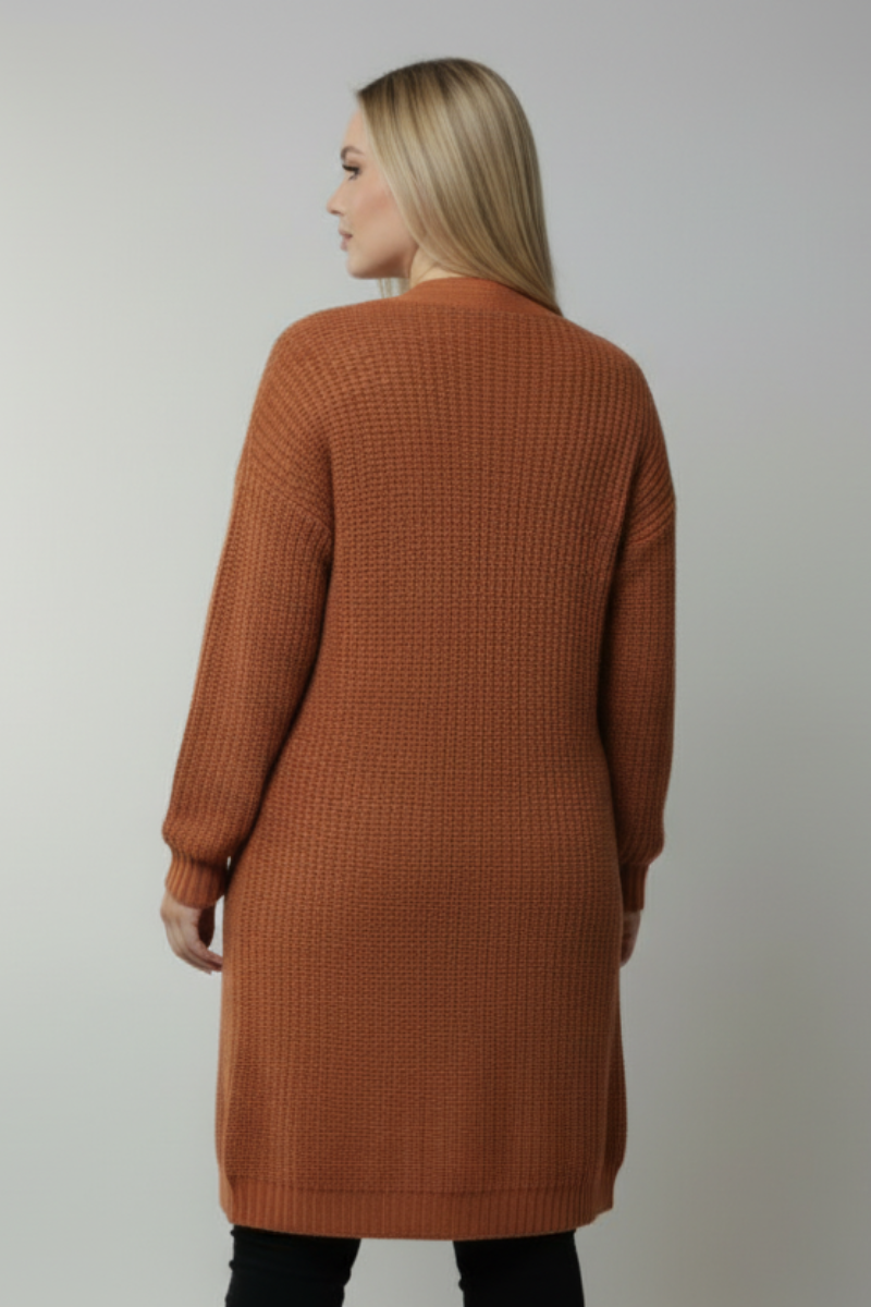 CABLE KNIT OPEN FRONT LONG CARDIGAN S1810XL-