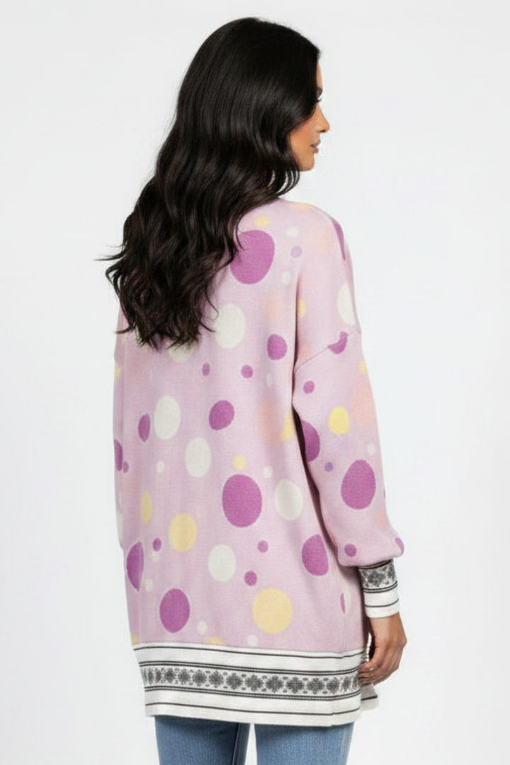 POLKA DOT OPEN FRONT RIB STITCH CARDIGAN T6748