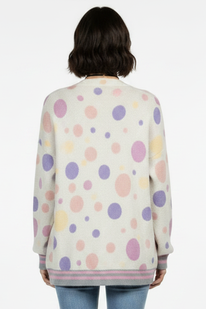 POLKA DOT OPEN FRONT RIB STITCH CARDIGAN T6748