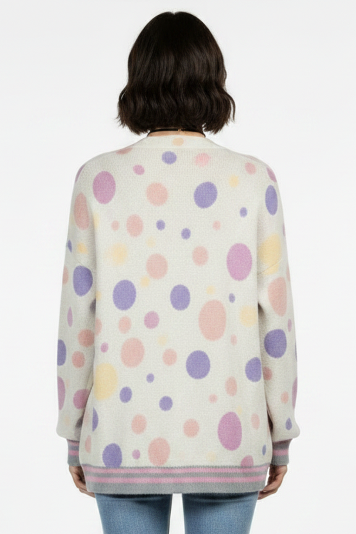 POLKA DOT OPEN FRONT RIB STITCH CARDIGAN T6748