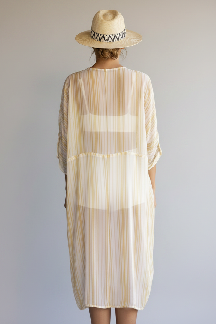 LIGHT YELLOW WHITE KRAVET STRIPES PRINT COVER-UP-VJ90867 *