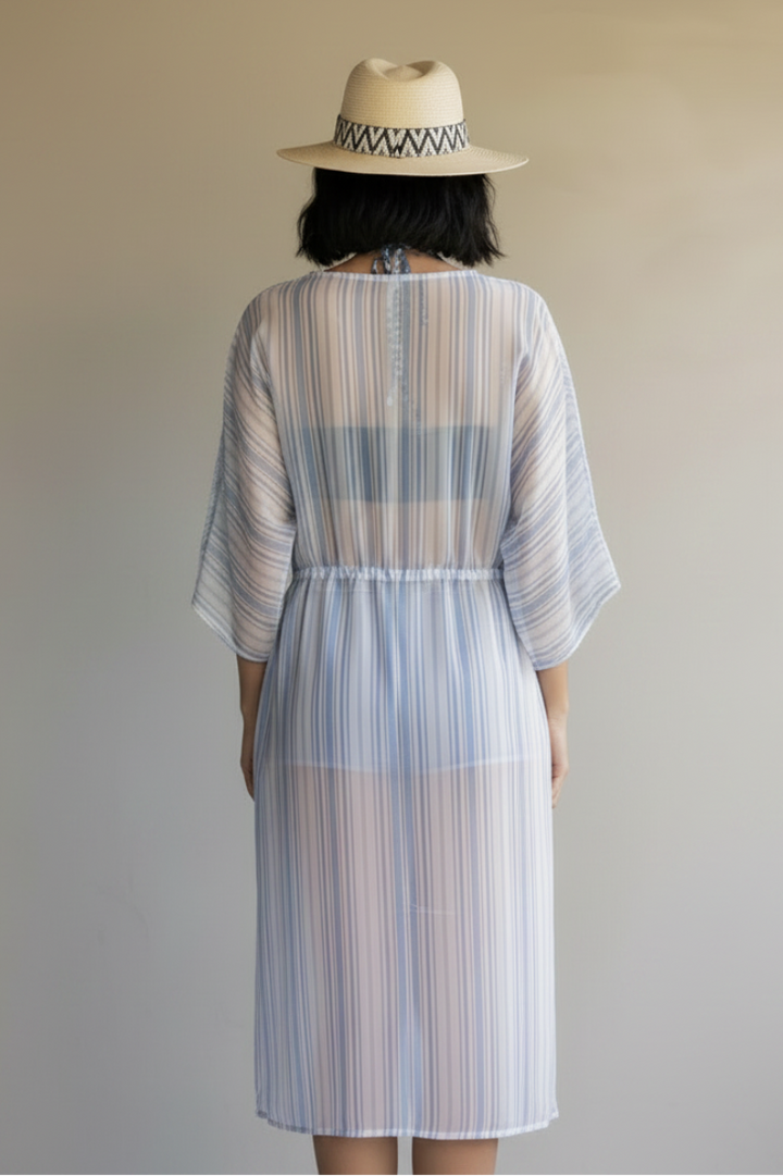 LIGHT YELLOW WHITE KRAVET STRIPES PRINT COVER-UP-VJ90867 *