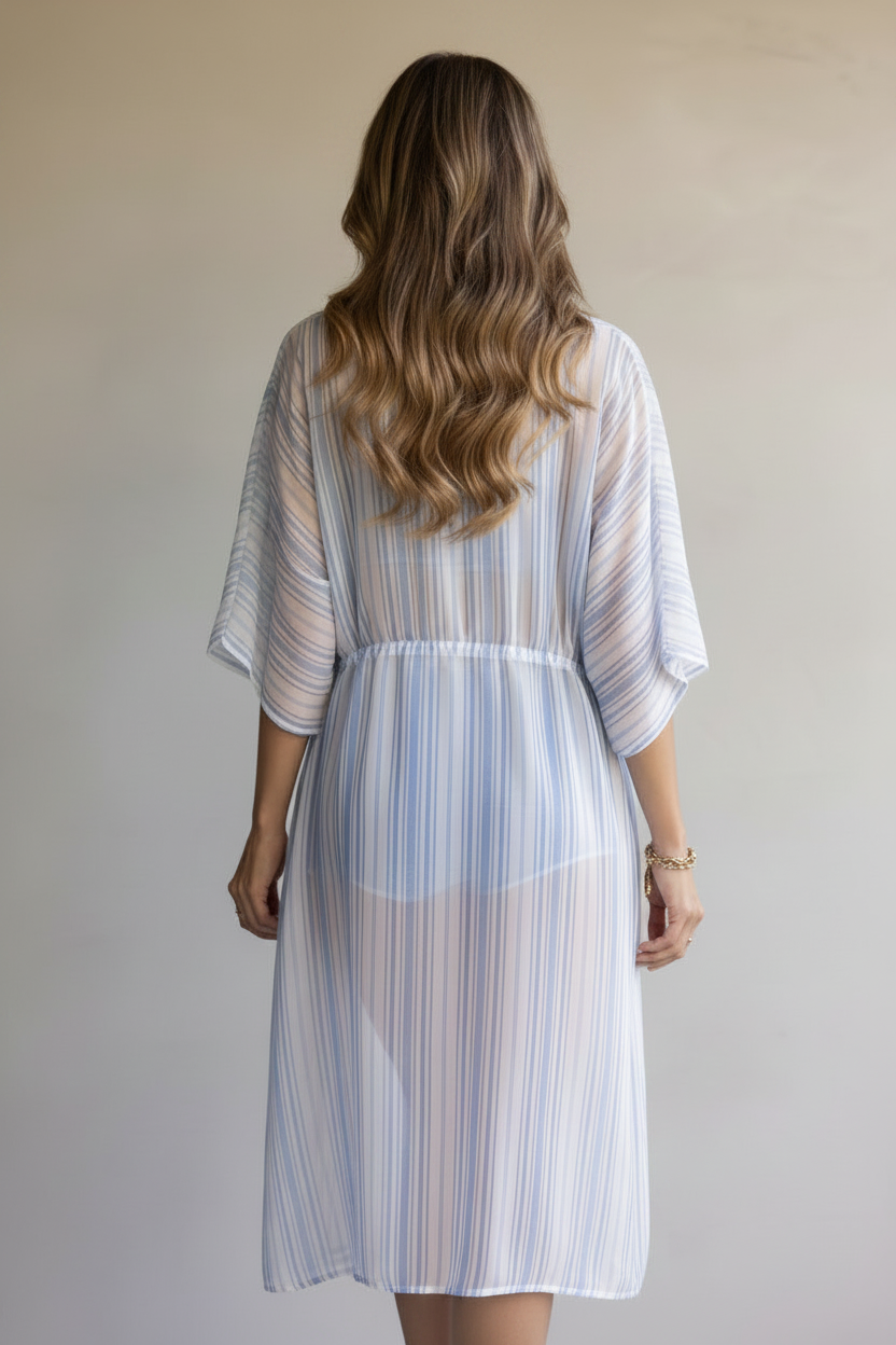 LIGHT BLUE WHITE KRAVET STRIPES PRINT  COVER-UP-VJ90867 -