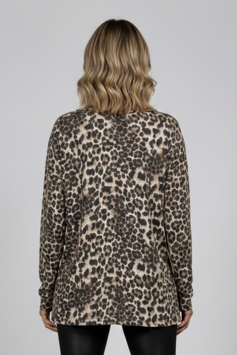 ANIMAL PRINT GOLD SEQUIN DETAIL CONTRAST TOP-ST2122-15-