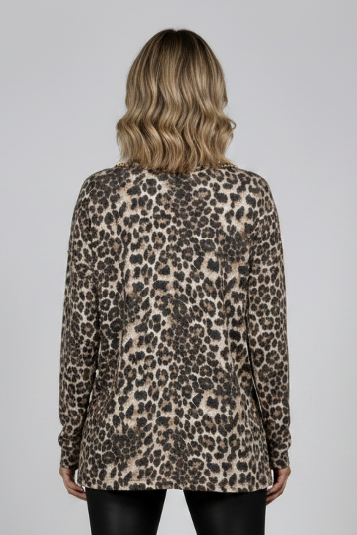 ANIMAL PRINT GOLD SEQUIN DETAIL CONTRAST TOP-ST2122-15-