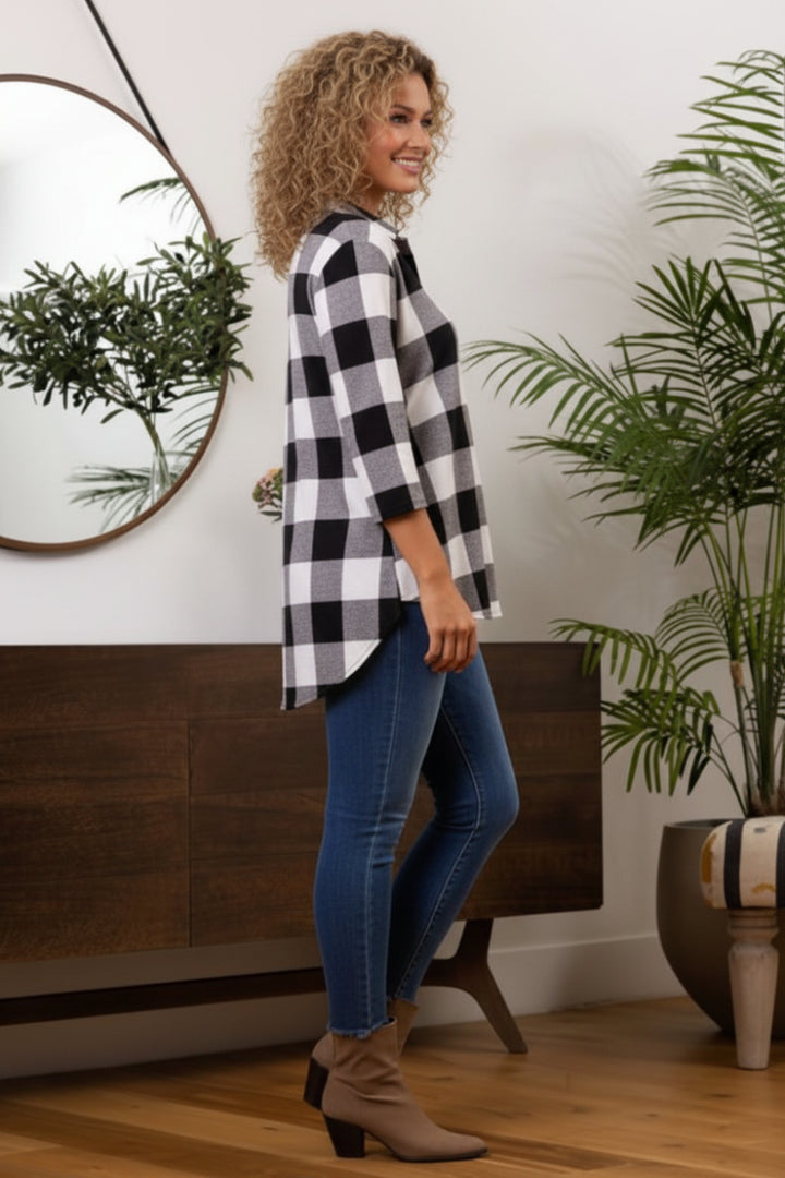 COLLARED MADRAS PRINT ROUND HEM TOP ST1460-13-