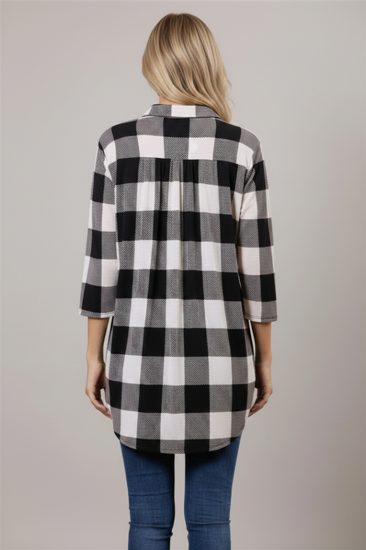 COLLARED MADRAS PRINT ROUND HEM TOP ST1460-13-