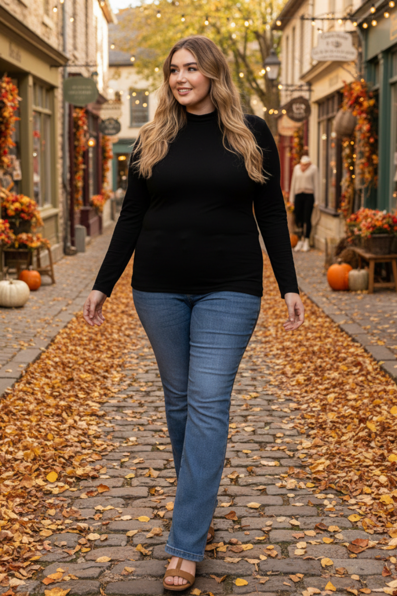 COWL NECK LONG SLEEVES PLUS SIZE TOP-CT43521PL