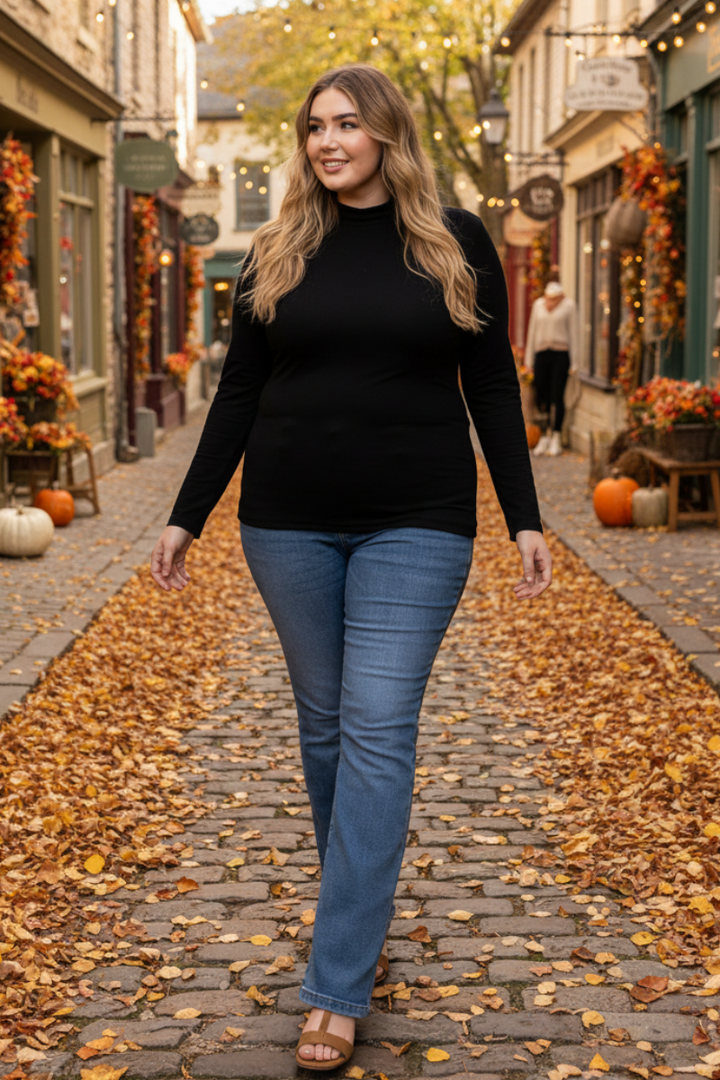 COWL NECK LONG SLEEVES PLUS SIZE TOP-CT43521PL