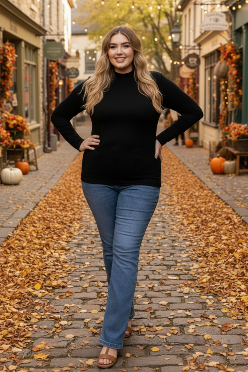 COWL NECK LONG SLEEVES PLUS SIZE TOP-CT43521PL