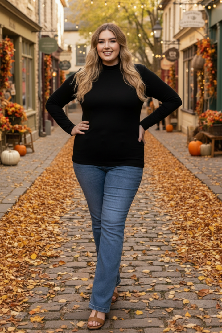 COWL NECK LONG SLEEVES PLUS SIZE TOP-CT43521PL