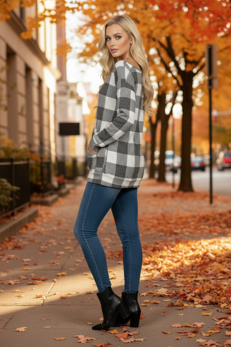 MADRAS PRINT OVERSIZE PULLOVER TOP-ST1788-13-