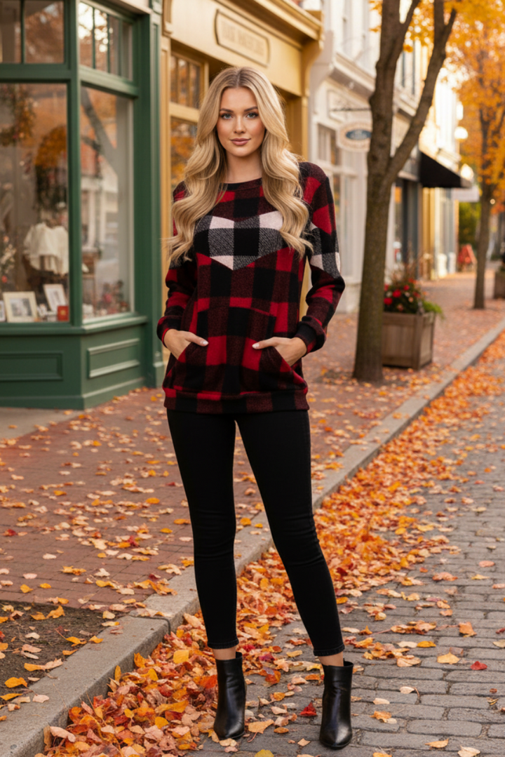 MADRAS PRINT LONG SLEEVE TOP  ET5153-19
