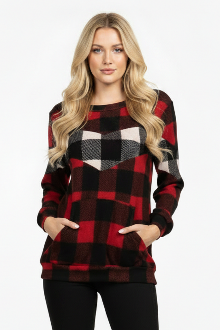 MADRAS PRINT LONG SLEEVE TOP  ET5153-19