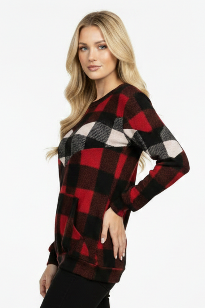 MADRAS PRINT LONG SLEEVE TOP  ET5153-19