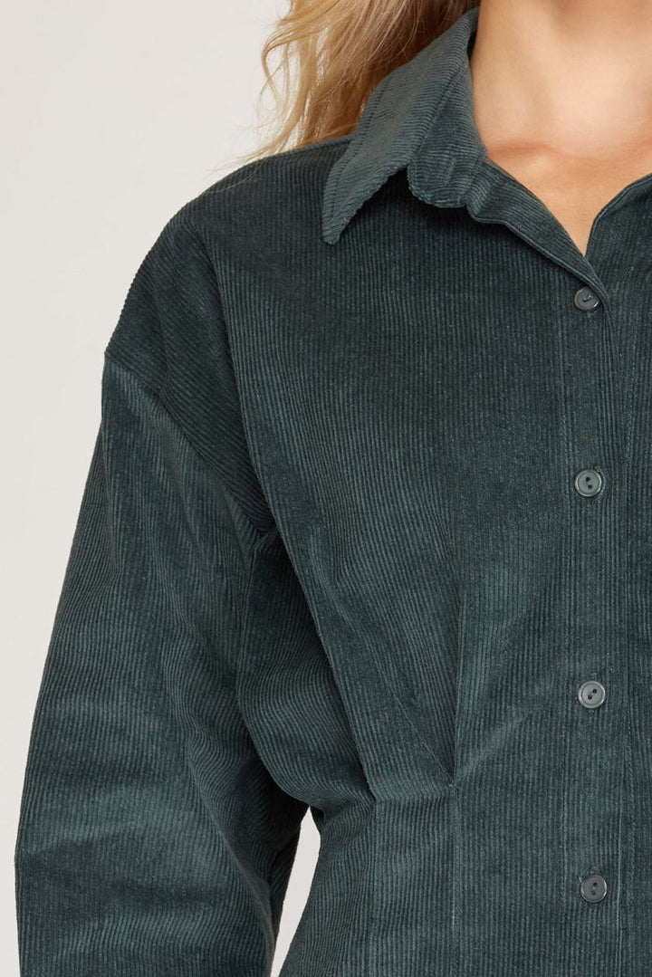 SALAMANDER LONG SLEEVE CORDUROY TUCKED SHIRT MINI DRESS SKSS8191