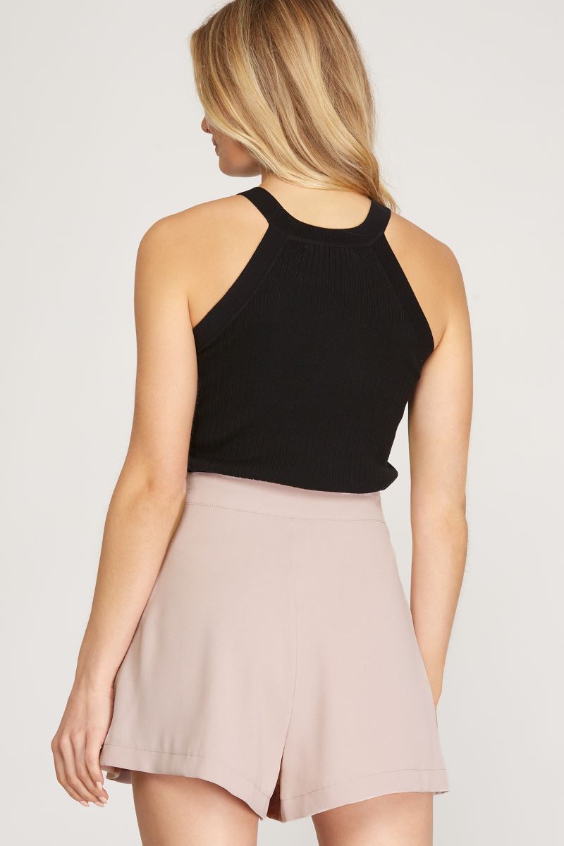 LT. TAUPE PLEATED WITH LINING WOVEN SHORTS