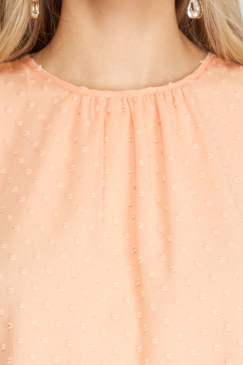 ROSE PEACH 3D POLKADOT LONG SLEEVES WOVEN TOP SKSS9694