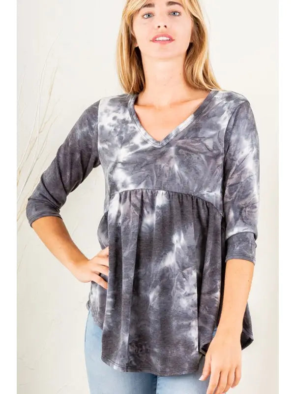 BLACK MARBLE BABYDOLL TOP ST1809-100