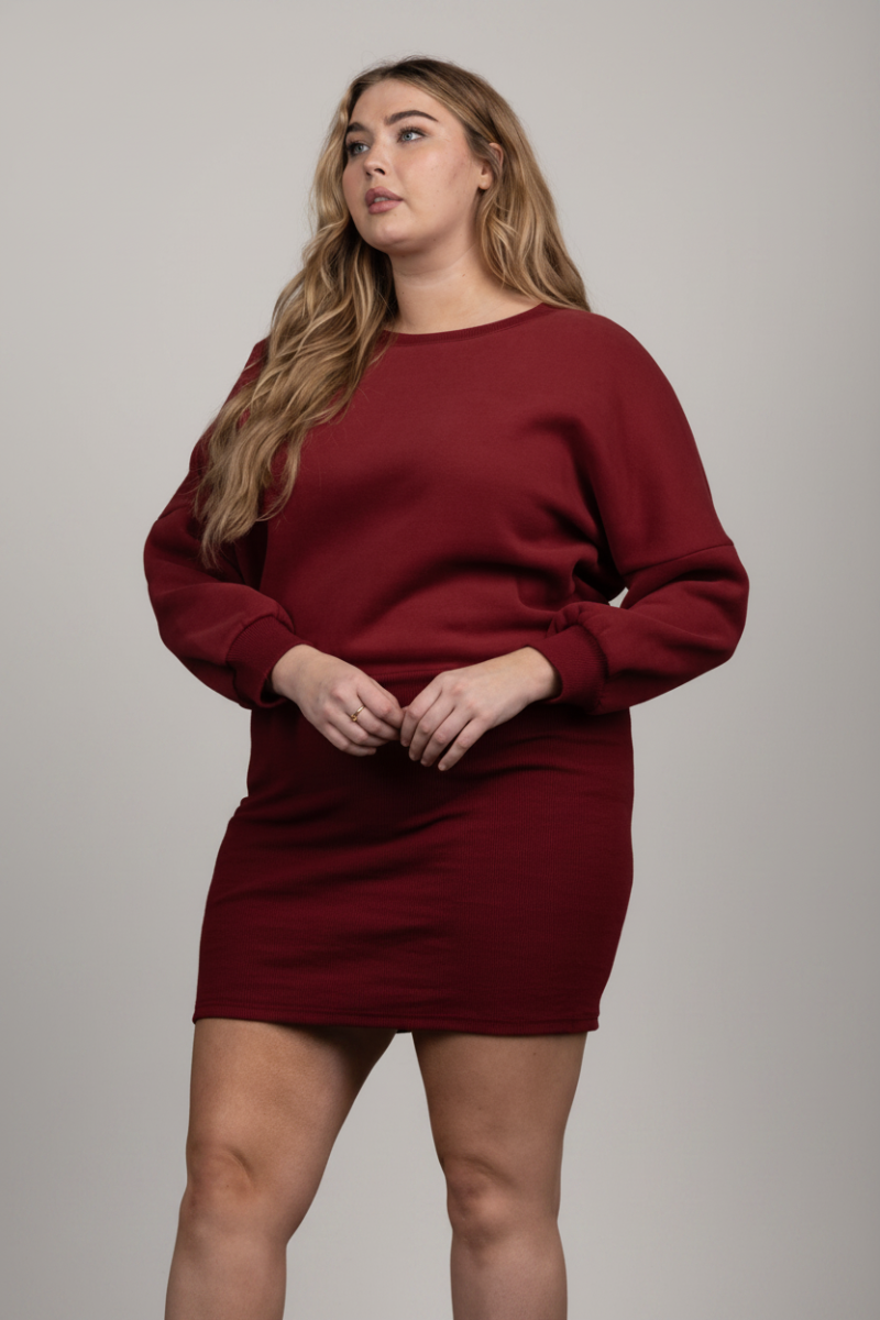 RIBBED STITCH DOLMAN SLEEVES PLUS SIZE  MINI SWEATER DRESS D1132P