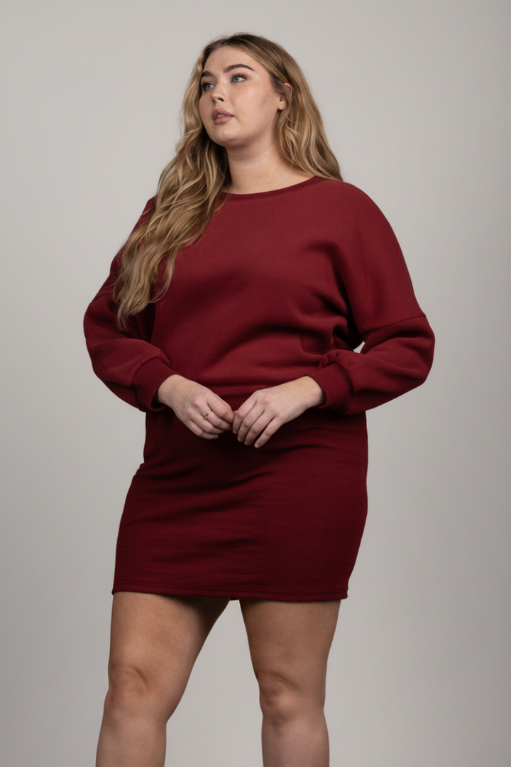 RIBBED STITCH DOLMAN SLEEVES PLUS SIZE  MINI SWEATER DRESS D1132P