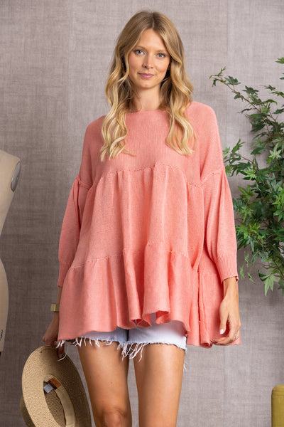 CABLE KNIT BABYDOLL TUNIC TOP TI10408